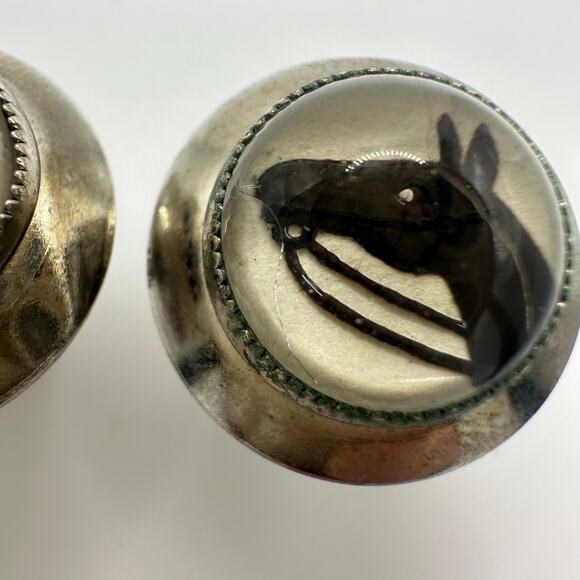 Vintage silver tone domed glass reverse painted intaglio horses cameos cufflinks - Picture 4 of 7
